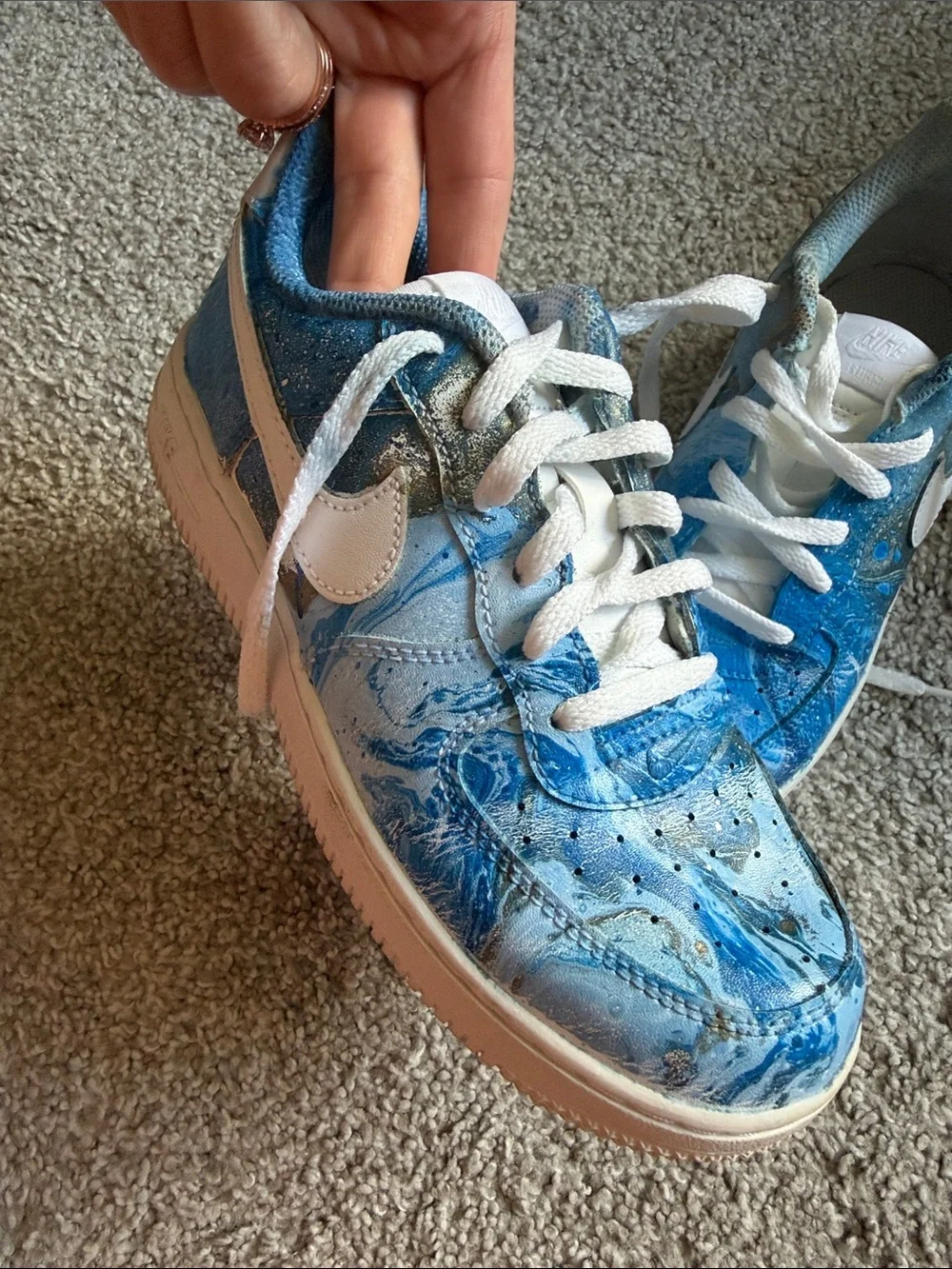 Nike Air Force 1 Custom Hand-Painted Blue Sneakers